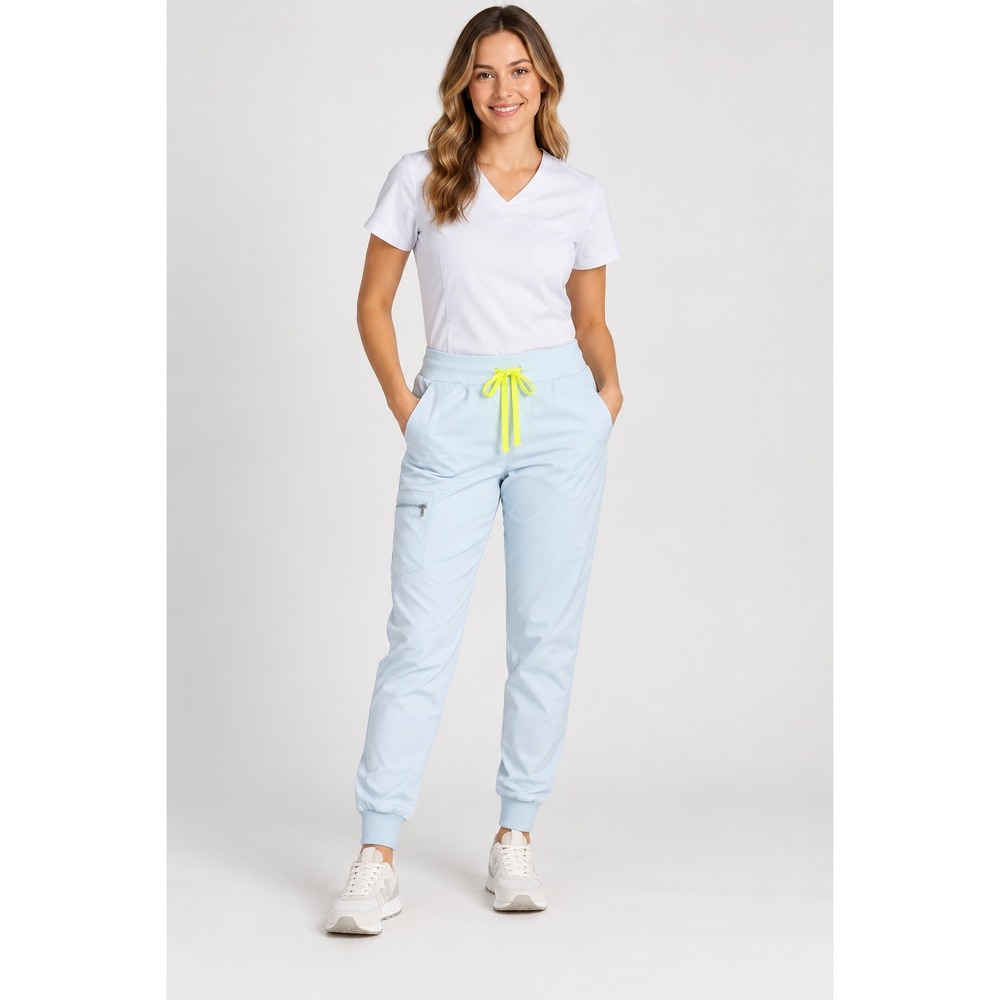 FIGS Light Blue Scrub Jogger Pants Neon Yellow Drawstring Size Unknown